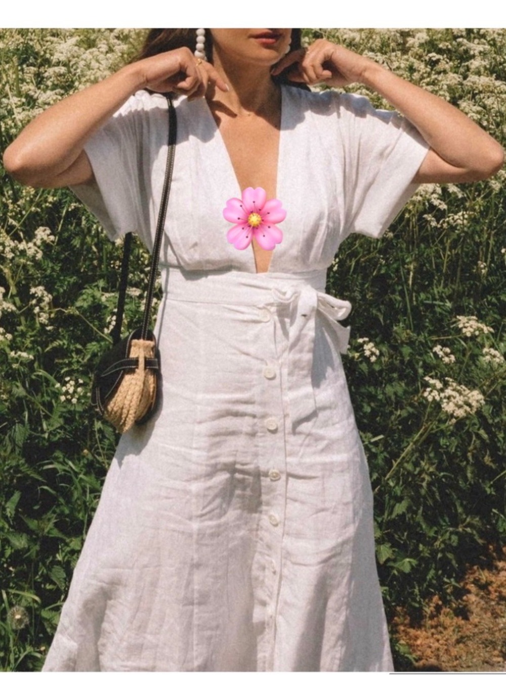 Equipment White V-Neck Button-Front Midi Dress with Tie Waist